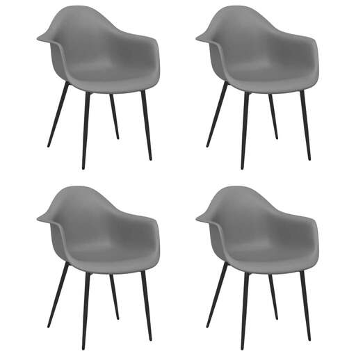 vidaXL Set of 4 Contemporary Dining Chairs, Grey Plastic Seat with Black Metal Legs