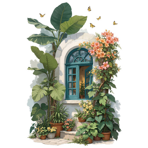 Flower Fake Window Wall Sticker Floral Wall Decals Pink flowers