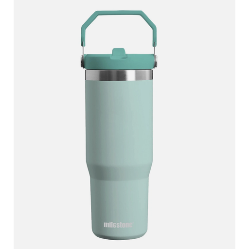 Milestone Travel Mug with Flip Straw Stainless Steel Double Walled Mint Green 890ml