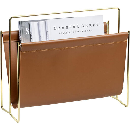 MyGift Modern Faux Leather and Metal Magazine Holder