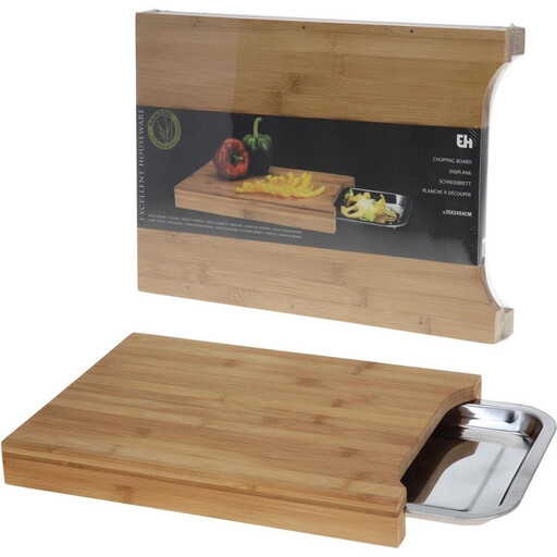 Excellent Houseware Bamboo Cutting Board with Stainless Steel Collection Tray