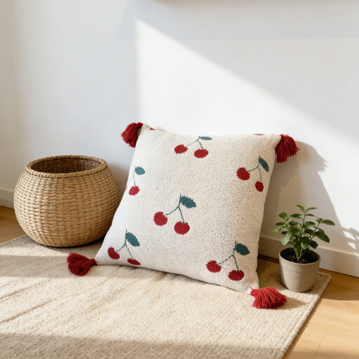 MEROPE, Sherpa Acrylic Knit Cushion cover, 50x50cm, cherry