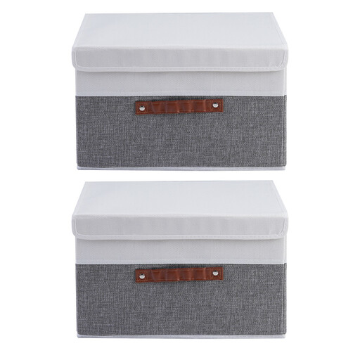 White Label Set of 2 Large Collapsible Storage Boxes with Lids