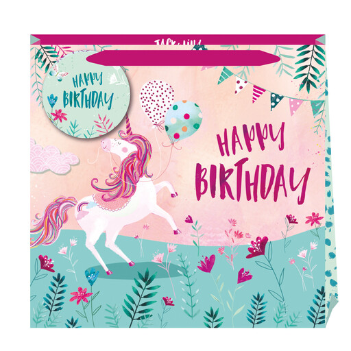 Jack & Lily Happy Birthday Unicorn Large Gift Bag