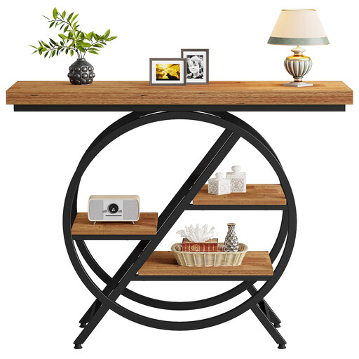 Tribesigns Console Table with Geometric Frame, 100 cm, Rustic Brown