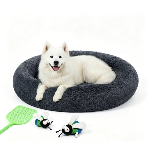 JOYFURNOS Soft Plush Calming Dog Crate Bed with Removable, Machine-Washable Cover, Dark Gray, 120 x 20cm