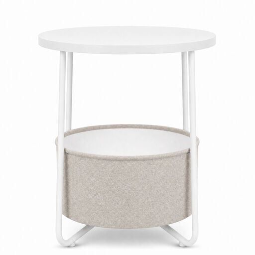 Floordirekt Luca Round Side Table with Fabric Storage Basket, white