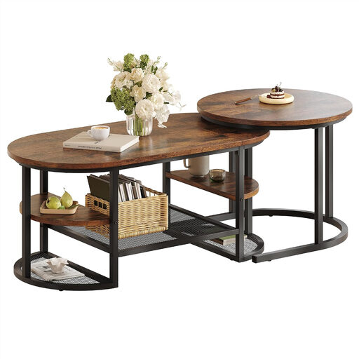 FEONASE Coffee Tables Nesting Tables Set of 2 Rustic Brown