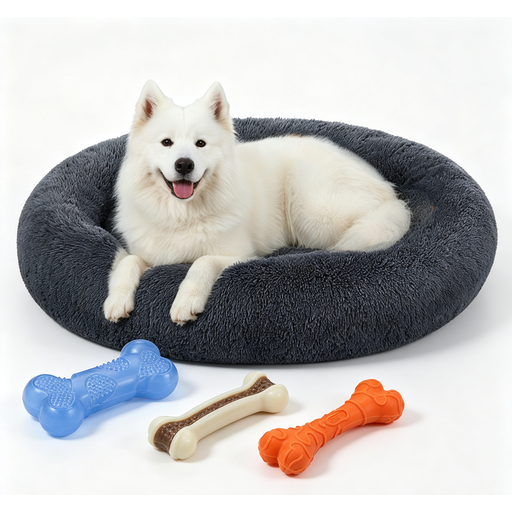 Ensemble JOYFURNOS avec panier de cage pour chien apaisant en peluche douce et jouet de dentition pour animal