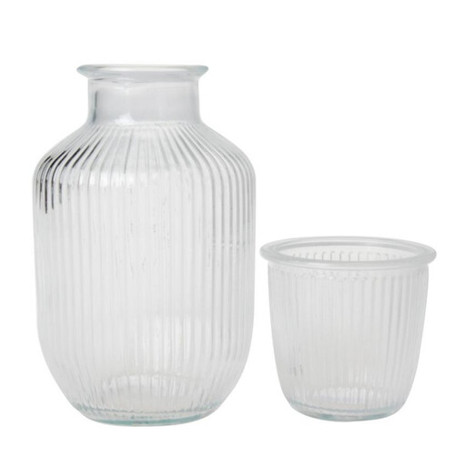 Striped Design Glass Water Jug Set, 2-Pack 1000ml Pitcher with 270ml Glasses
