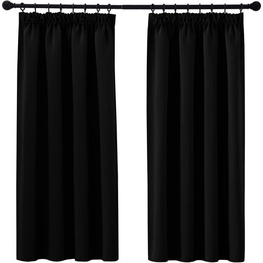 PONY DANCE Pencil Pleat Blackout Curtains, Zwart