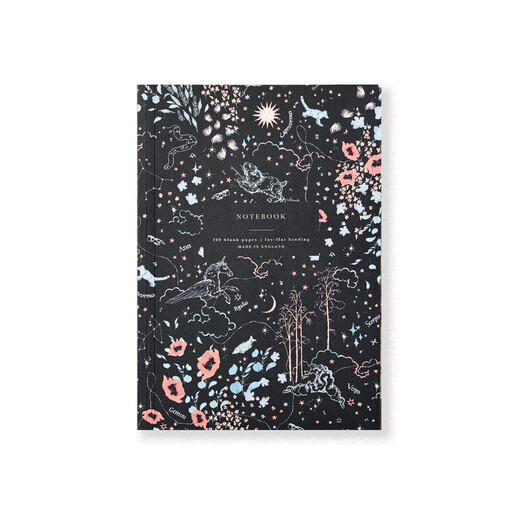 Katie Leamon A5 Notebook with a navy zodiac-themed cover and blank pages