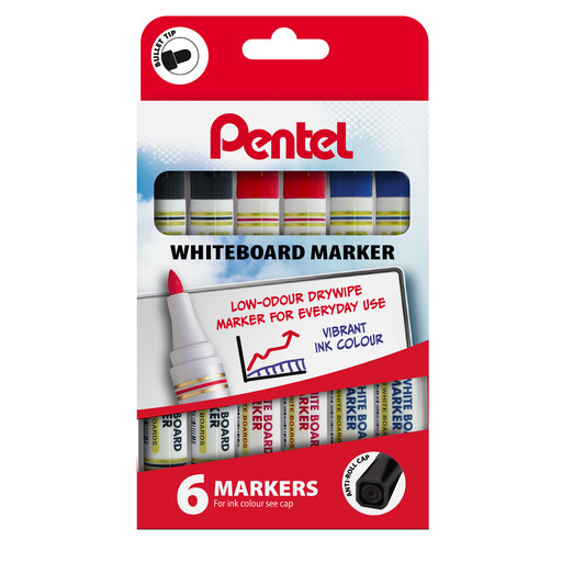 Pentel Whiteboard Marker Bullet Tip Assorted Pack of 6