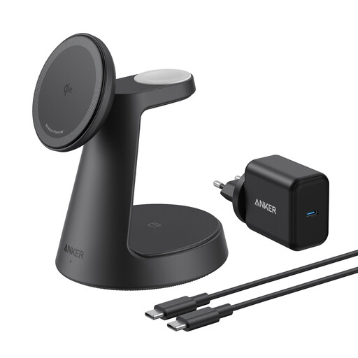 Anker MagGo Wireless Charging Station (3-in-1, Dock Stand) Cable and Charger Bundle