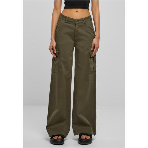 Urban Classics Ladies High Waist Wide Leg Twill Cargo Pants olive 27