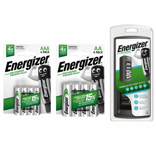 Energizer Recharge Starter Kit with universal charger and AA and AAA batteries