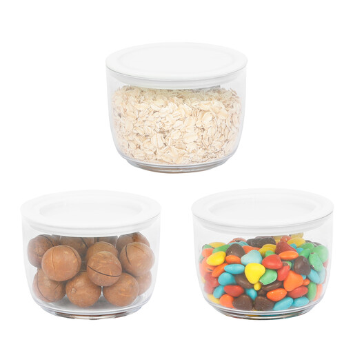 Food Storage Containers Set, 3-Pieces, Off-White, Thread-Lid