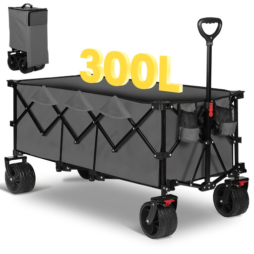 XXXL Foldable Trolley, 300 L, 200 kg Weight Capacity, 17 x 10 cm, Extra-wide Tires, All-terrain, Patented Four-way Folding