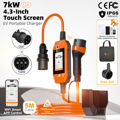 feyree 4.3 inch Touch Screen Type2 7kW 32A Adjustable Portable EV Charger