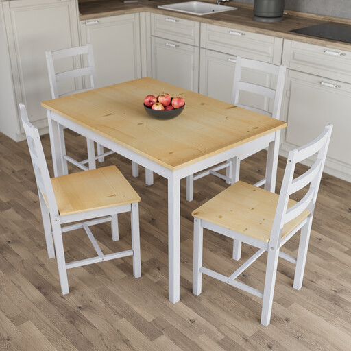 Vida Designs Yorkshire 4 Seater Dining Set, White & Pine