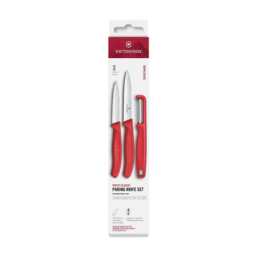 Victorinox Swiss Classic, Vegetable Knife With I-Peeler, 3-Piece Set, Red, Boxed