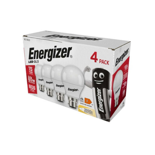 Energizer Light Bulbs LED Globe Frosted B22 Warm White 60W Non-Dimmable 4 Pack