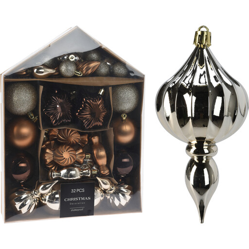 Christmas Bauble Set, 32-Piece, Amber