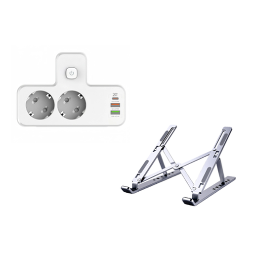 Desk Essentials Set with Laptop Stand and Power Strip