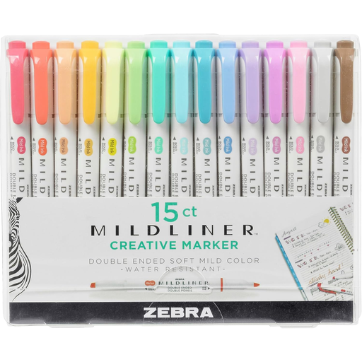 Zebra MILDLINER Double-Ended Highlighter 15 Pack Assorted Colours