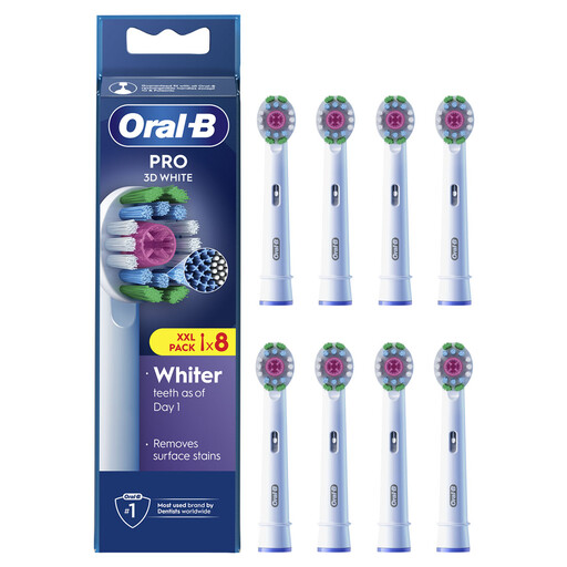 Oral-B Pro 3D White Toothbrush Heads, White, Pack of 8