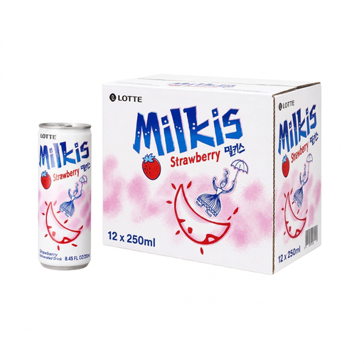 Milkis Cream Soda Strawberry Flavour, twelve 250ml cans