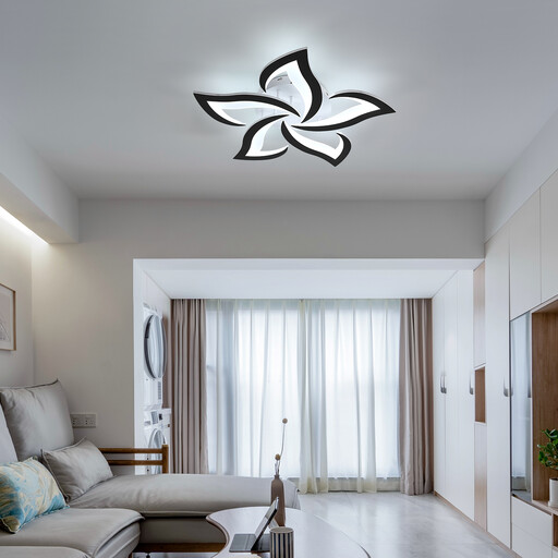 Modern five-bulb acrylic ceiling light, black swallowtail petal design