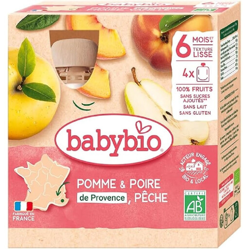 BABYBIO pouches apple, pear and peach, 4 x 90 g