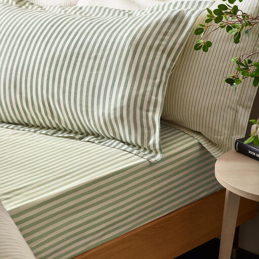 Yard Fitted Sheet Hebden Stripe 100% Cotton Forest Green Double