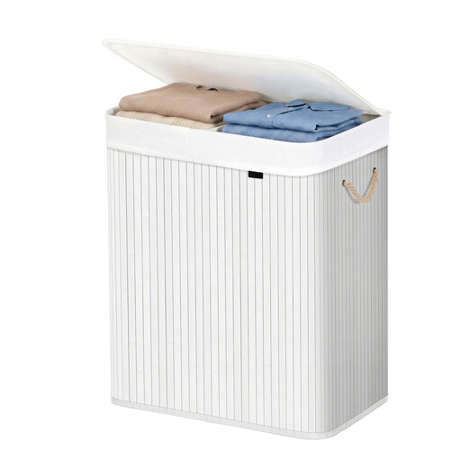JOYFURNOS Large Bamboo Laundry Hamper with 2 Compartments