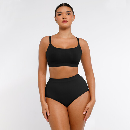 Feelingirl Everyday Seamless Wireless Invisible Square Neck Full Cover Homewear Bra for Women XL Black, Couple Gift Perfect Gift