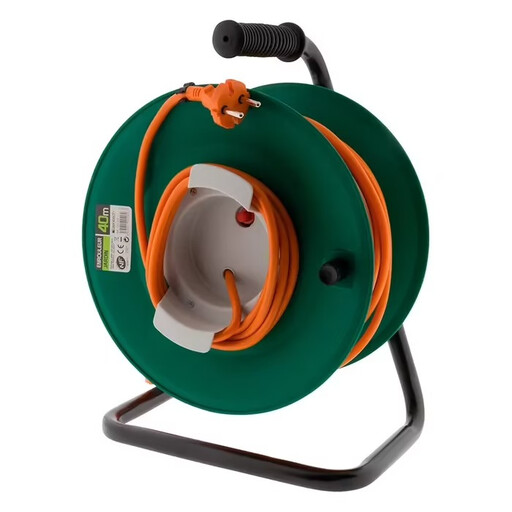 Zenitech Cable Reel with Plug, 40 m, Metal Stand + Circuit Breaker
