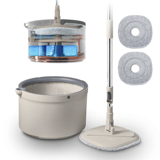 Tower Cavaletto Duo Compact Spin Mop in Latte & Grey