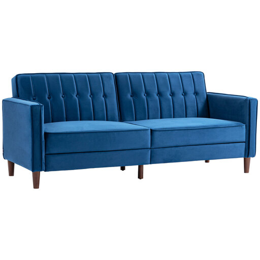 Homcom Sofa 3 Seater Button Velvet Click Clack Back Blue