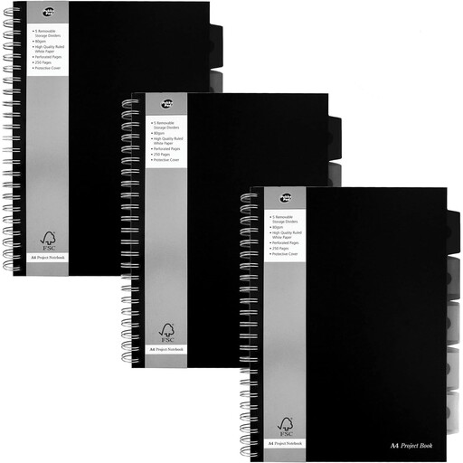 Pukka Pad A4 Black Project Book, Pack of 3