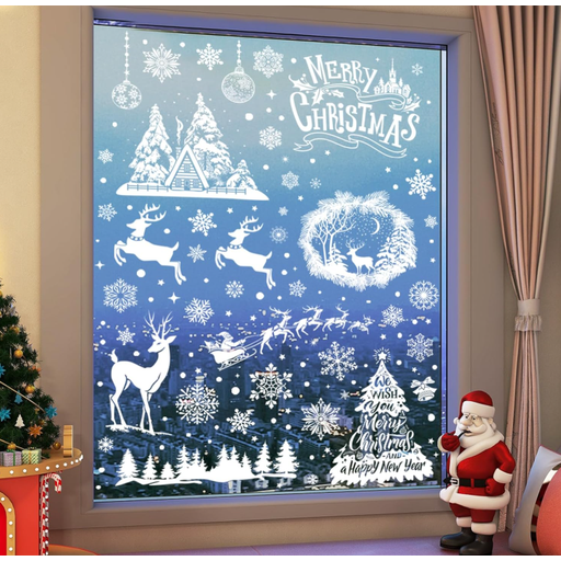 JU7CER 9-piece self-adhesive reusable Christmas window sticker