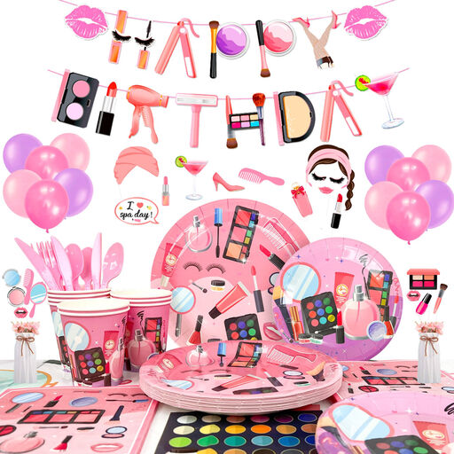 165-piece make-up-themed birthday decoration kit for children