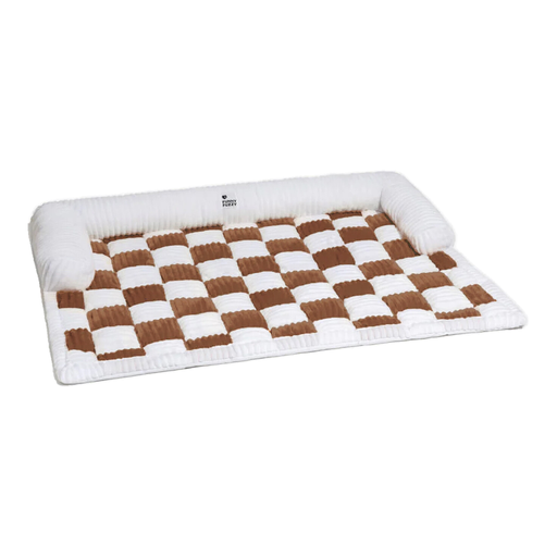 FUNNYFUZZY Cream Square Plaid Cozy Dog Cat Pet Mat Furniture Protector Cover Size M Brown
