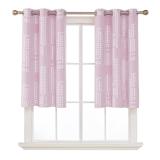Deconovo Blackout Silver Foil Print Small Check 6 White Grommet No Tie Curtain， 2Pcs W107xL160 Pink