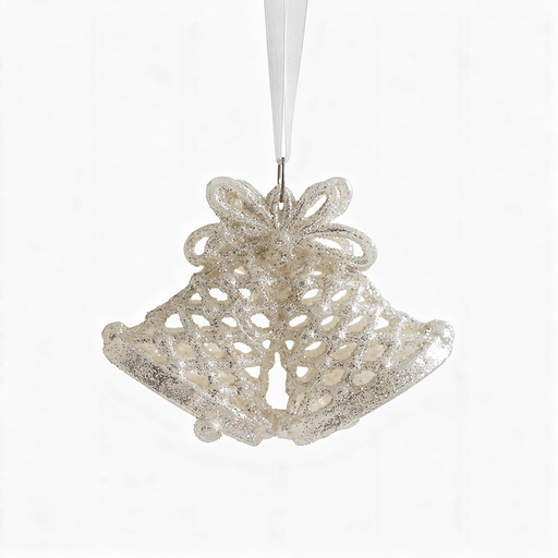 2PCs White 3D Bells Hanging Ornament, Hanging Décor for Christmas Tree, Collectors Gift, Outdoor Garden Fence Patio Décor