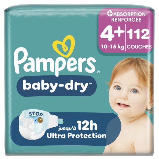 Pampers Baby-Dry, Taille 4+, 112 Couches