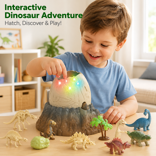 Medium Dinosaur Egg Set A Gray and Flesh Color Mixed Pack with Sound and Light F16 Display Stand Number, Halloween and Christmas gifts