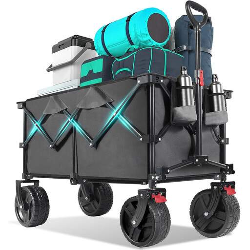 200L Faltbarer Festival-Bollerwagen mit extra breiten All-Terrain-R?dern, Grau