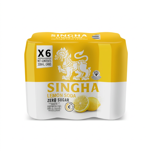SINGHA Original Lemon Soda Zero Sugar, six 330 ml cans
