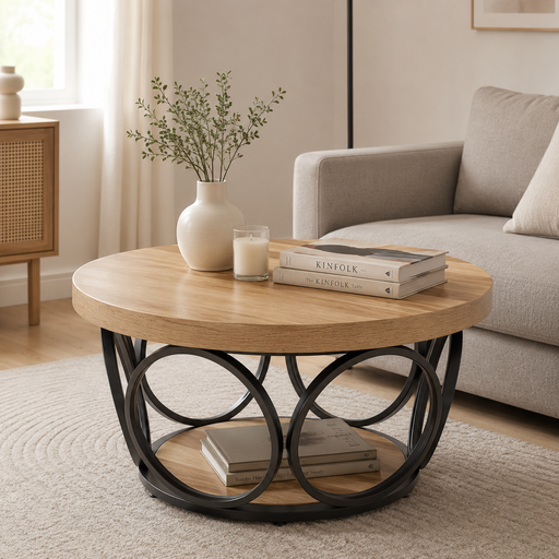 Tribesigns Round Coffee Table, 80 cm Round Wooden Table